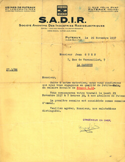 Employment letter from the SADIR